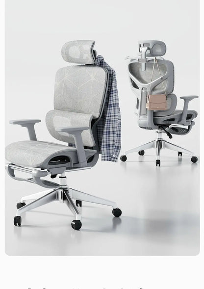 Cadeira de Escritório Ergonómica Ajustável em Malha, Cadeira de Secretária para Computador com Encosto Alto Respirável, Apoio Lombar 6D e Apoio para Pés Retrátil