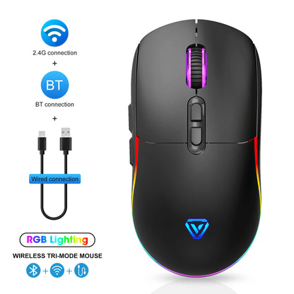 Tri-mode Mouse 2.4G Wireless/Bluetooth/Wired 6-speed DPI Adjustable 500mAh Battery RGB Lighting Esports Game Macro Office Mouse