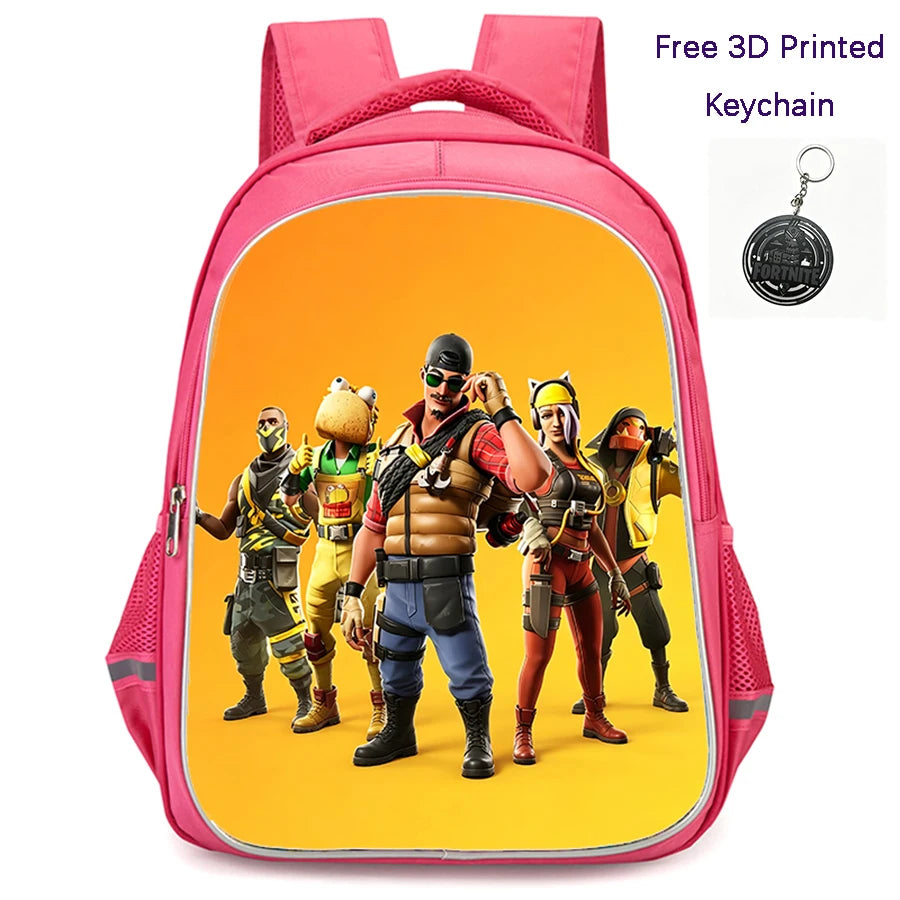 FORTNITE 16-inch Durable Lightweight Backpack, Dual Zipper Pockets, Cartoon Style for Boys & Girls Ages 6-10, Free 3D Printed Keychain