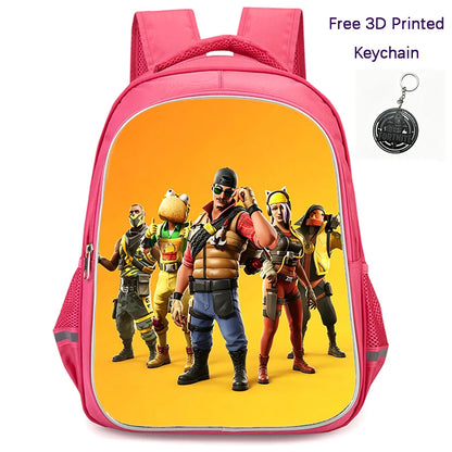 FORTNITE 16-inch Durable Lightweight Backpack, Dual Zipper Pockets, Cartoon Style for Boys & Girls Ages 6-10, Free 3D Printed Keychain