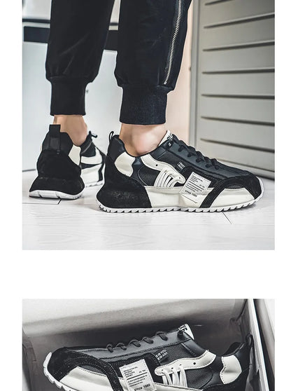 Men's Casual Sports Four Seasons Moccasins Trendy Designer Personality Lace-Up Leather Sneakers Comfortable Breathable
