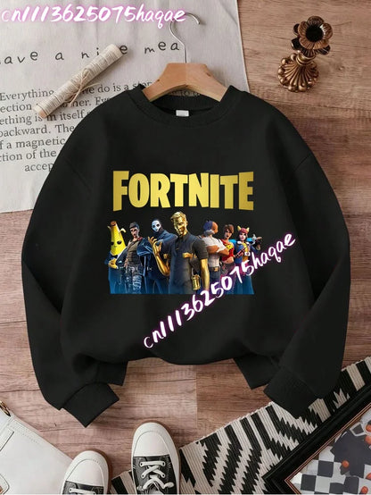 Sweatshirts Fortnite Series para Criança, Modernas para Rapazes e Raparigas, Tops Pullover de Manga Comprida para Outono/Inverno, Roupa Infantil Cartoon, Presentes de Aniversário