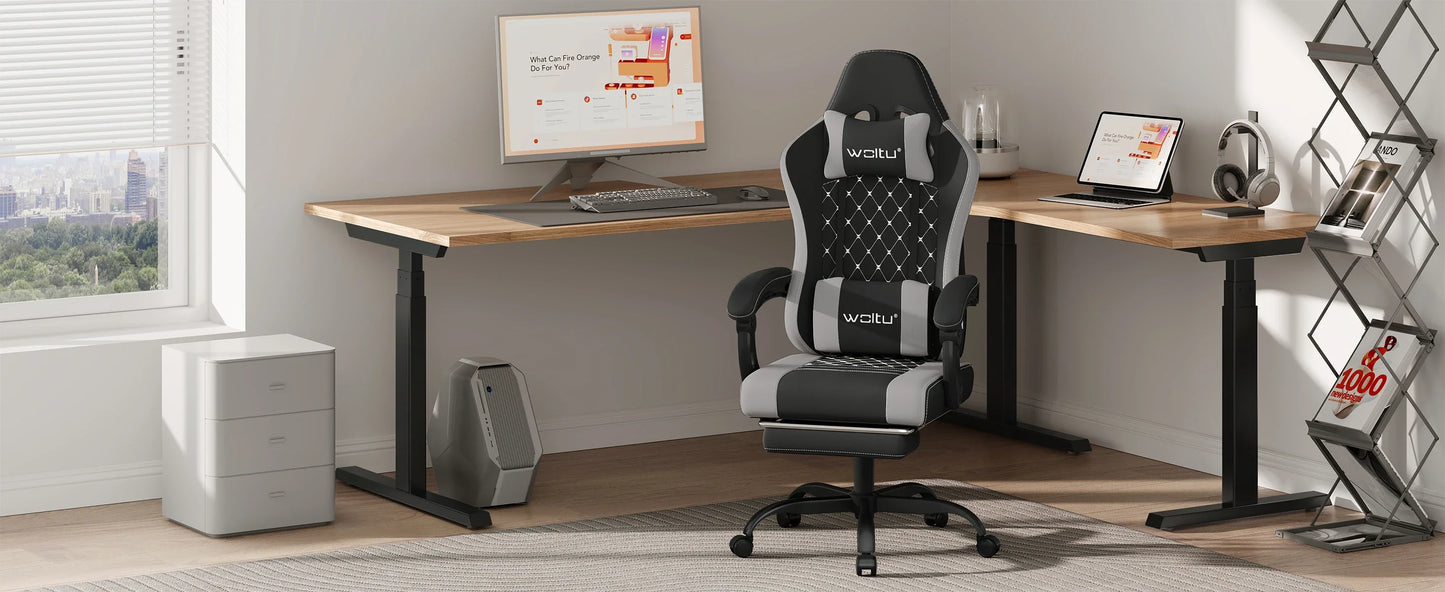 Sedia da ufficio girevole WOLTU con funzione massaggio, poltrona ergonomica con cuscino e poggiapiedi, sedia gaming regolabile in altezza
