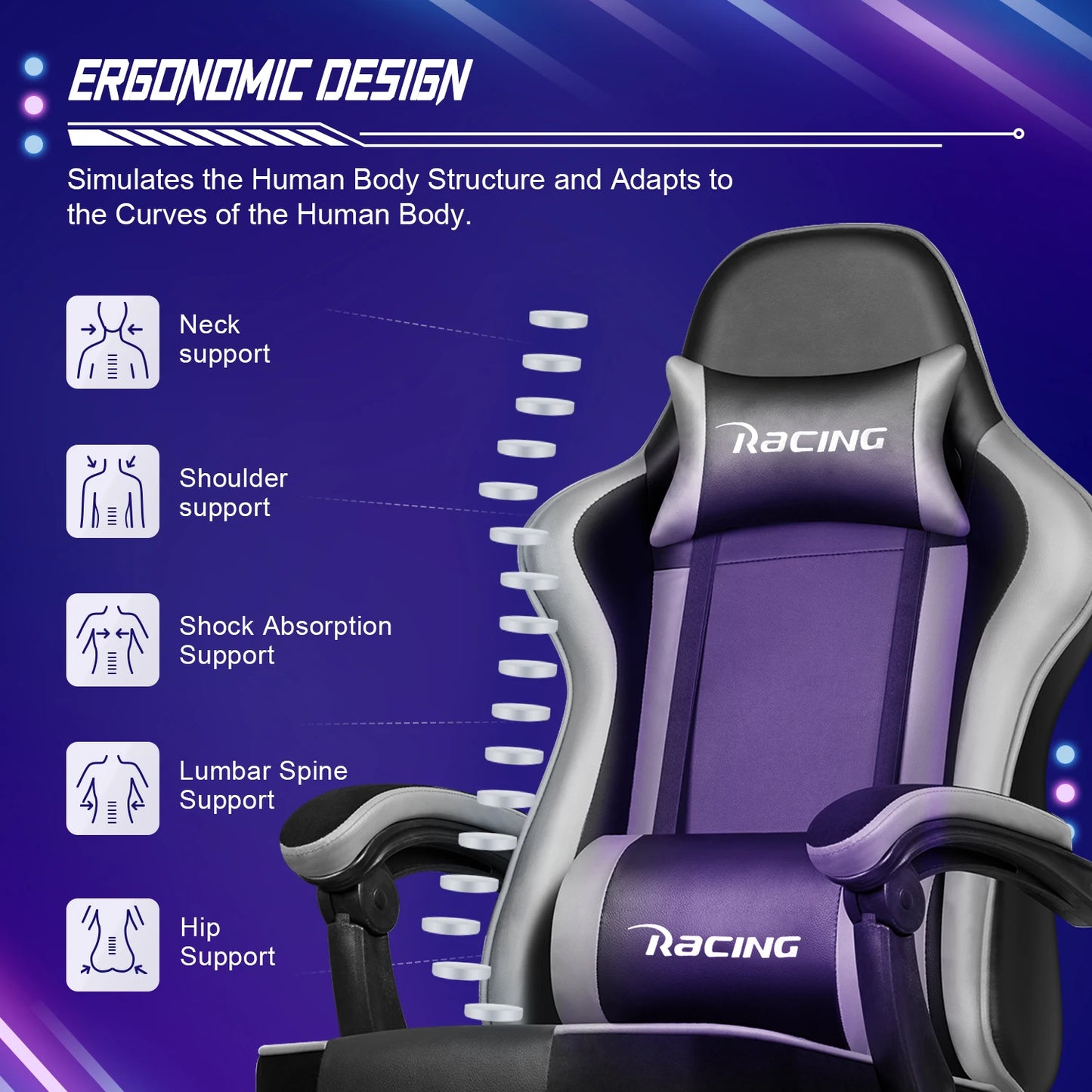 AUTHMIC Ergonomic Gaming Chair with 170° Reclining Backrest, Footrest, Adjustable Armrests, Breathable Fabric, Premium Gamer Chair