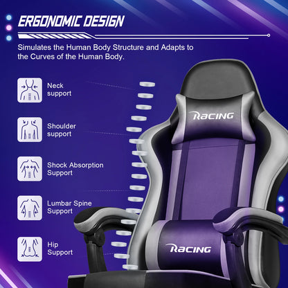 AUTHMIC Ergonomic Gaming Chair with 170° Reclining Backrest, Footrest, Adjustable Armrests, Breathable Fabric, Premium Gamer Chair