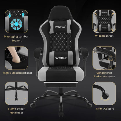 Sedia da ufficio girevole WOLTU con funzione massaggio, poltrona ergonomica con cuscino e poggiapiedi, sedia gaming regolabile in altezza