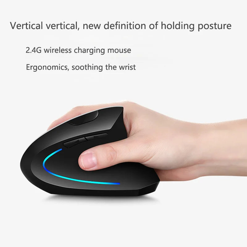 Nuovo mouse verticale wireless 2.4GHz con DPI regolabile, ottico ed ergonomico per il polso, con retroilluminazione gaming, per laptop, tablet, Mac e iPad