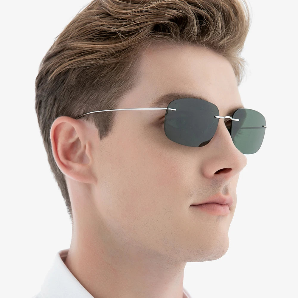FONEX Titanium Rimless Sunglasses Men Austria Ultralight Frameless Square Polarized Sun Glasses for Women Japanese Shades 85694