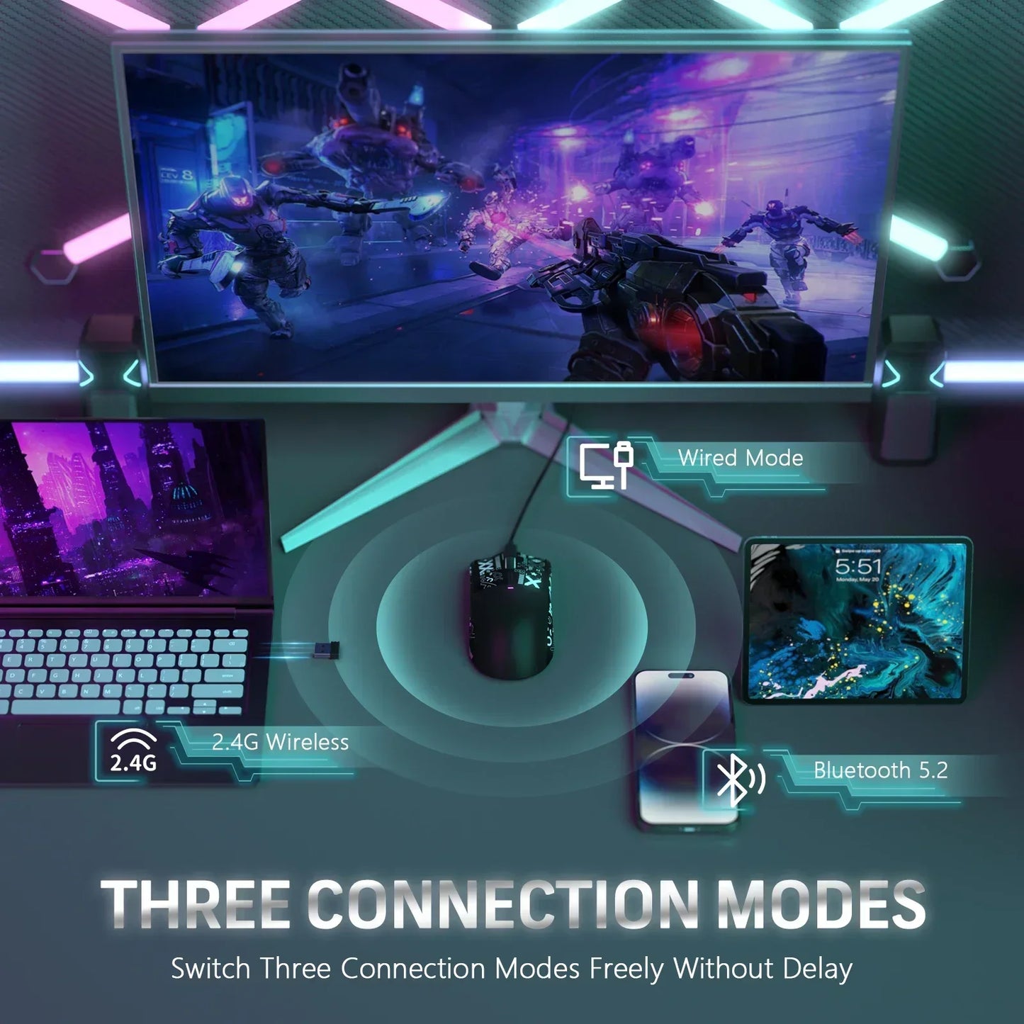 Ratón gaming inalámbrico ATTACK SHARK X11 Original Brand con base de carga, sensor gaming PixArt PAW3311, conexión BT/2.4G inalámbrica/con cable