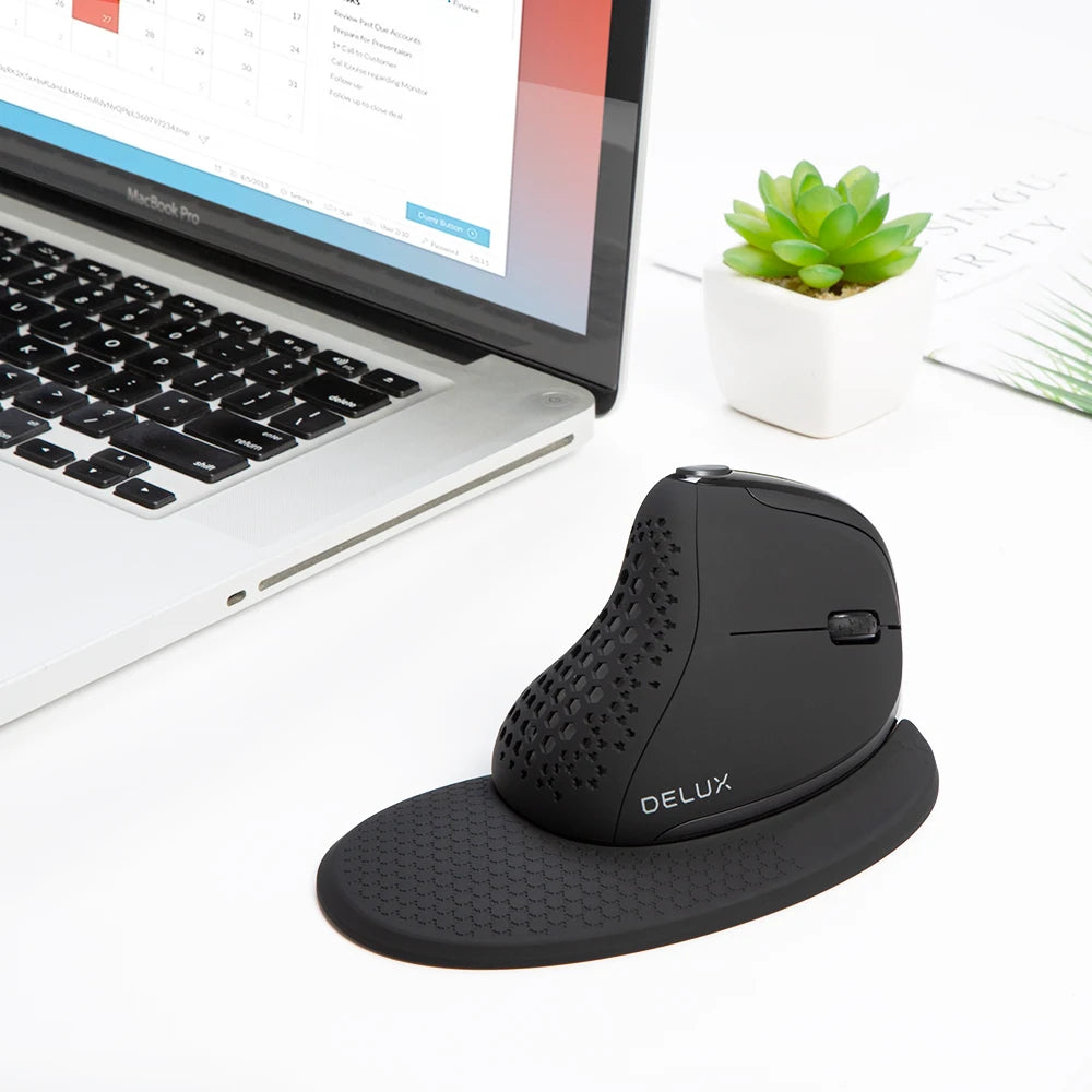 Rato Vertical Ergonómico Delux M618XSD Seeker com Ecrã OLED 4000DPI, Recarregável, 1000mA e Tampa Traseira Amovível para Computador