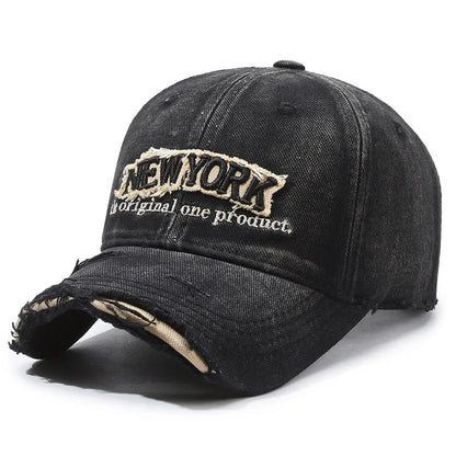 Vintage Old Hole Embroidery Letters Cowboy Baseball Cotton Soft Top Men's and Women's Spring and Summer Casual 56-60cm Sun Hat