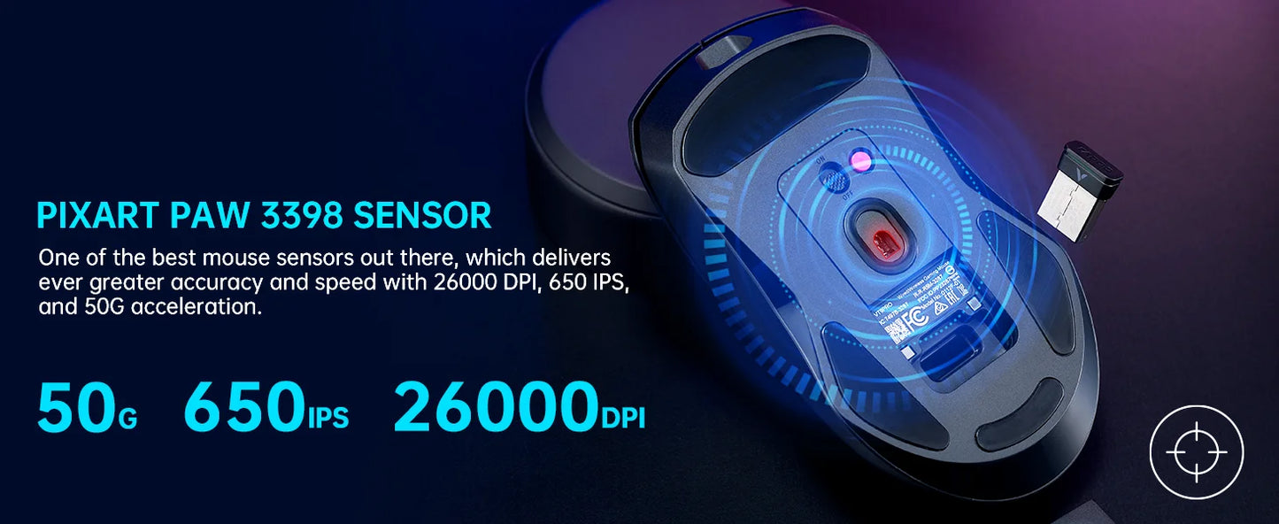 Mouse da gaming wireless Rapoo VT9PRO PAW3398 68g cablato programmabile ergonomico 26000DPI Type C ricaricabile accessorio per PC gamer