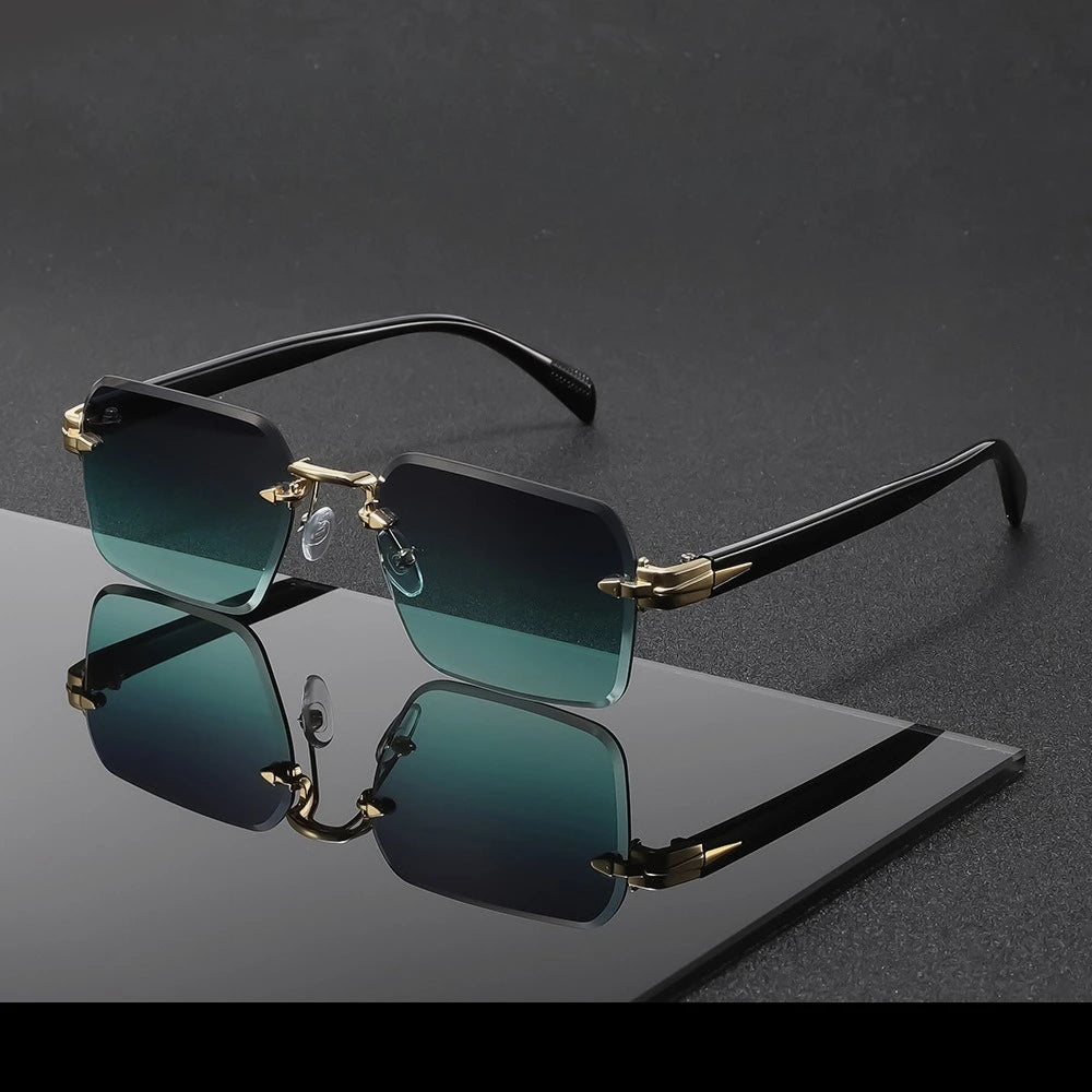 Metal Rimless Sunglasses Metal Hinges Men's Women's Beveled Edge Outdoor UV Protection Eyewear Brand Designer Stylish Glasses