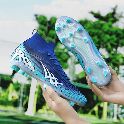 Chaussures de football pour hommes et femmes, chaussures de sport à crampons longs, idéales pour les étudiants, les matchs et l'entraînement.