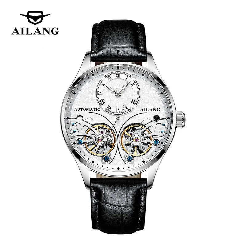 AILANG Brand New Fashion Double Tourbillon Watch for Men Luxury Stainless Steel Waterproof Automatic Mechanical Watches