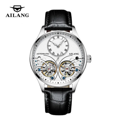 AILANG Brand New Fashion Double Tourbillon Watch for Men Luxury Stainless Steel Waterproof Automatic Mechanical Watches