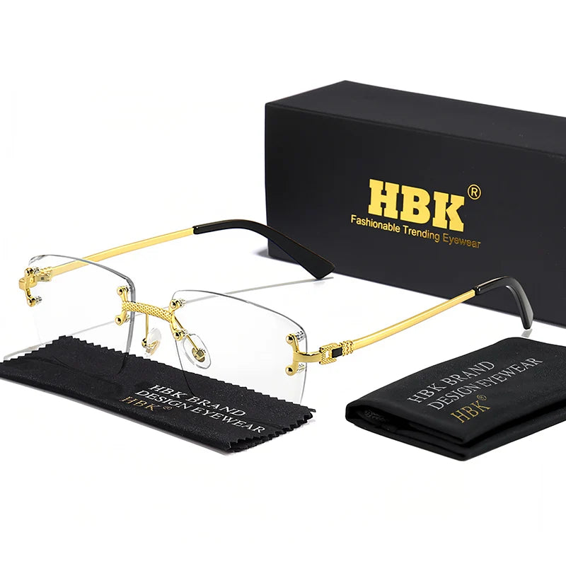 HBK Square Rimless Sunglasses Women TOP Quality Retro Metal Sun Glasses Men Luxury Party Business Gradient Shades 2024