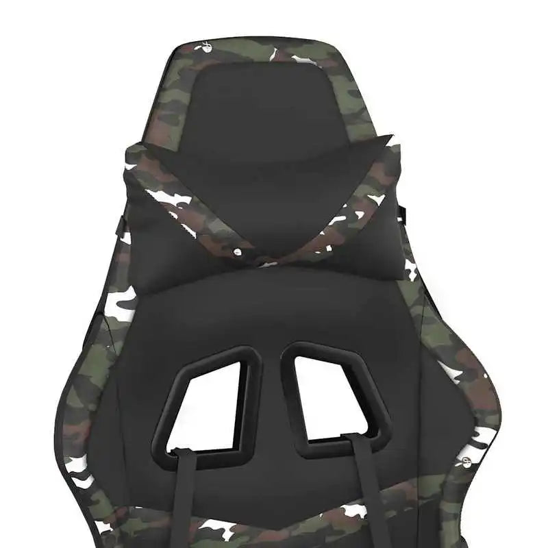 Gaming Chair Massage Footrest Black & Camouflage 67X64X116-127 cm in Imitation Leather, 360° Adjustable Reclining Seat Load Capacity 110 kg