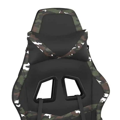 Gaming Chair Massage Footrest Black & Camouflage 67X64X116-127 cm in Imitation Leather, 360° Adjustable Reclining Seat Load Capacity 110 kg
