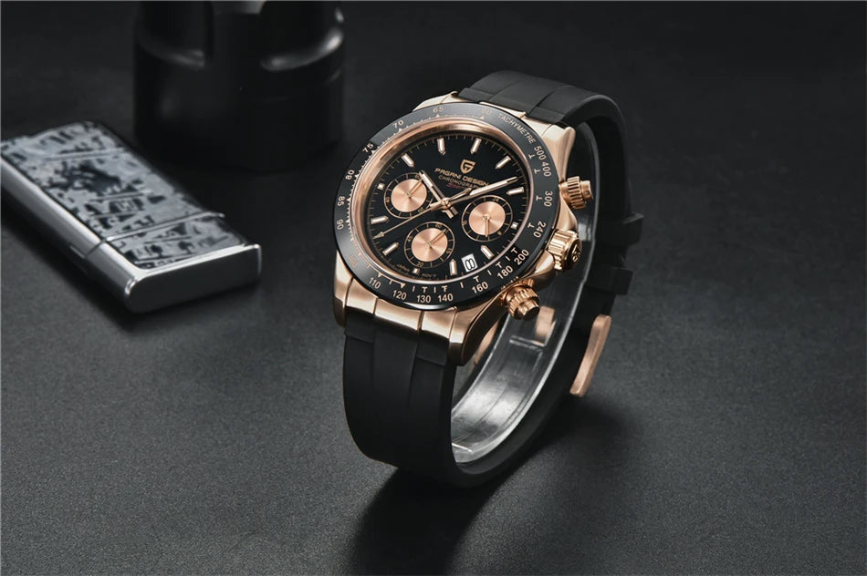 PAGANI DESIGN V2 40MM Herrenuhr mit Meteorit-Zifferblatt, Quarzwerk, Saphirglas, Retro-Chronograph, wasserdichte Uhr für Herren