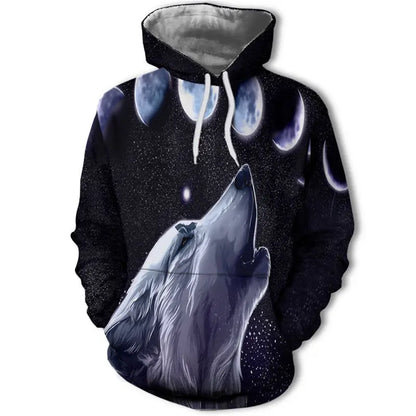 Neuer modischer Hoodie mit 3D-Tierprint für Herren und Damen, personalisiertes Design, Sweatshirt mit Schnee- und Doppelwolf-Motiv, Harajuku Oversized Hoodie