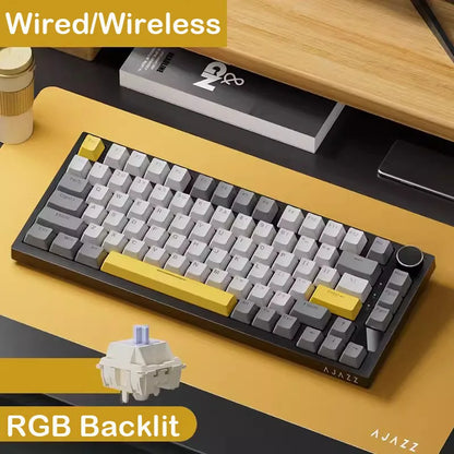 AJAZZ AK820 Mechanische Tastatur 70 % kompaktes Layout/RGB-Beleuchtung/Hot-Swap-fähige Switches, mit kabelgebundenem, kabellosem und Bluetooth-Betrieb