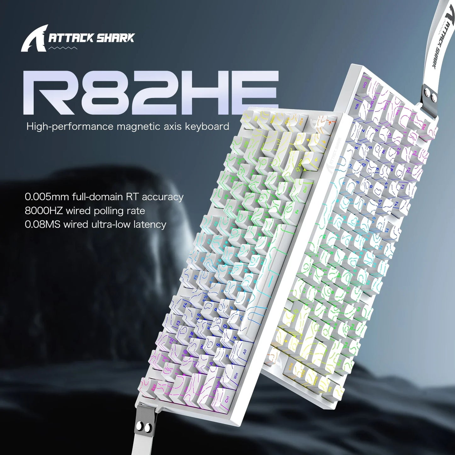 Tastiera gaming magnetica cablata ATTACK SHARK R82 HE 75% RGB 8000Hz Rapid Trigger, attuazione 0.005mm