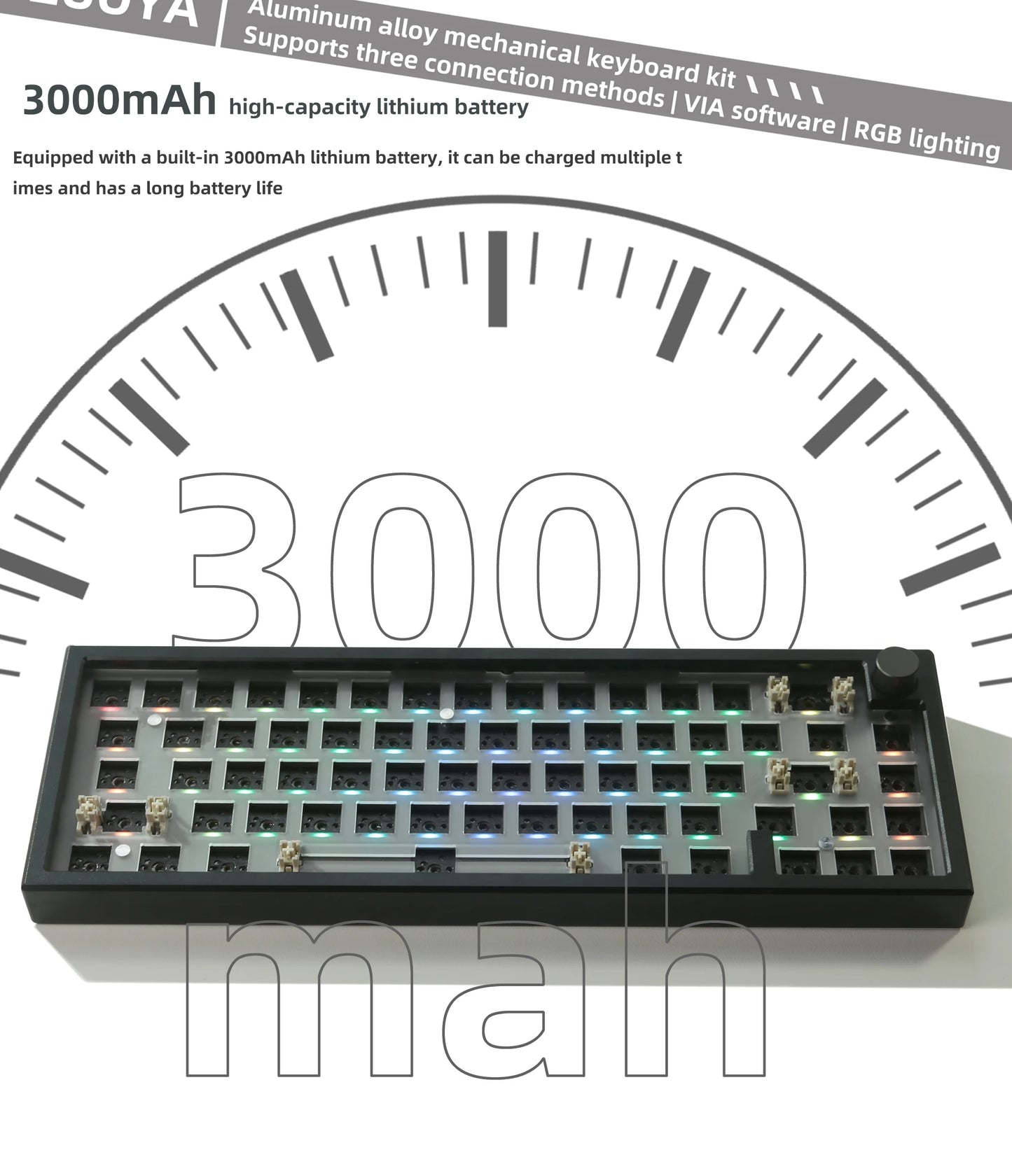 ZUOYA LMK66 3 Mode Mechanical Keyboard Kit Aluminum Wireless Gaming Keyboard 60% Bluetooth 2.4G RGB Hotswap Gasket Structure