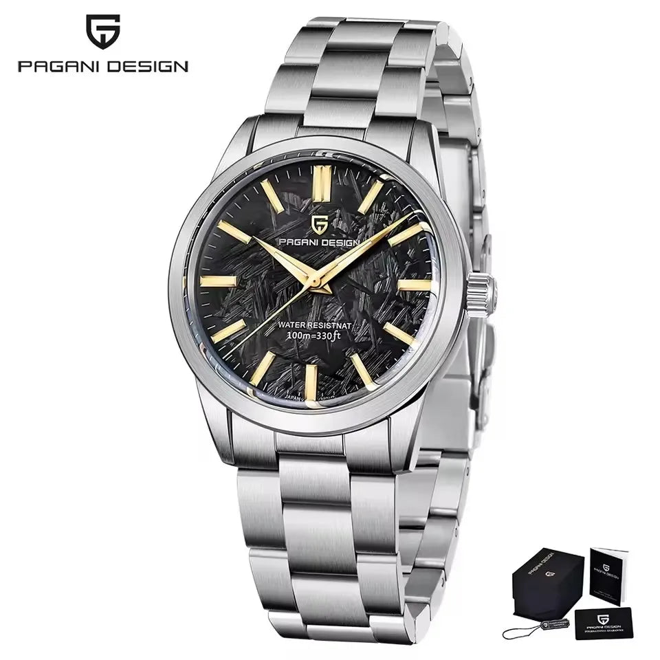 Relógio masculino PAGANI DESIGN 40MM com mostrador de meteorito, quartzo, luxo business, safira, aço inoxidável 316L, resistente à água 100M