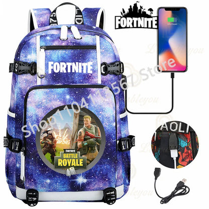 Ultima Knight F-Fortnited Battle Royale Rucksack mit USB-Ladeanschluss, Anime-Figuren und Studienfach für Schreibwaren für Schüler
