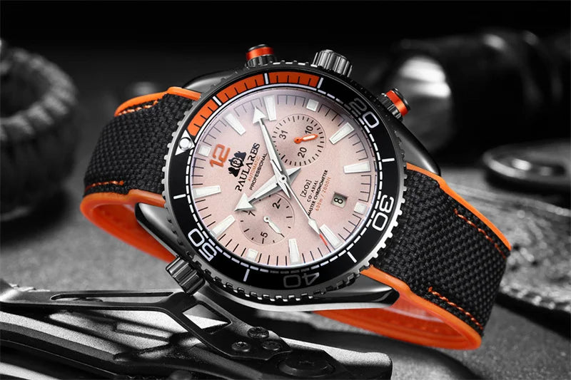 PAULAREIS P Reloj mecánico automático de lujo para hombre, cuerda automática, correa de caucho, resistente al agua, luminoso, con fecha, reloj de moda para hombre