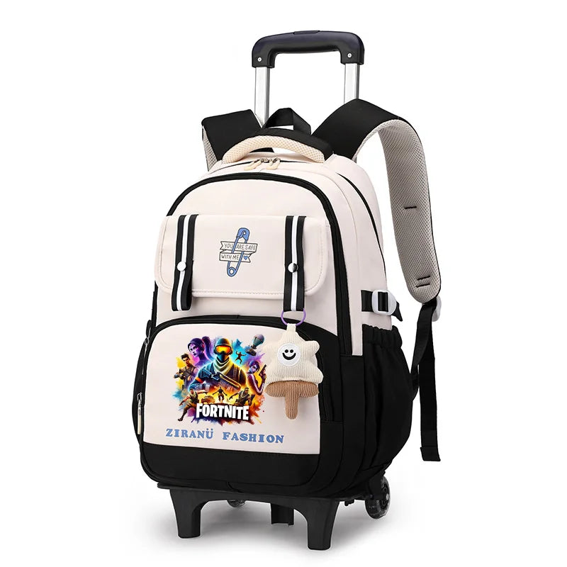 Fortnite Schüler-Rollrucksack mit großem Fassungsvermögen, wasserdichtem, leichtem Design, minimalistischer Laptop-Schultasche und lässiger Reisetasche