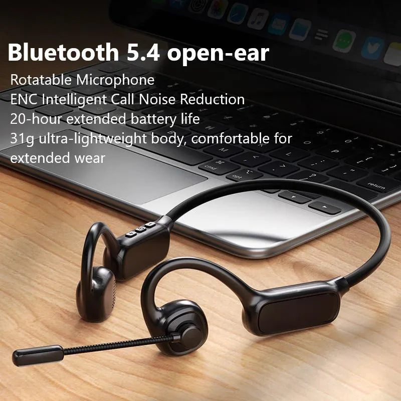 Open-Ear Bluetooth Headset with Noise-Reducing Boom Microphone – Lightweight Wireless Headphones for Office, Call Center & Truck Drivers