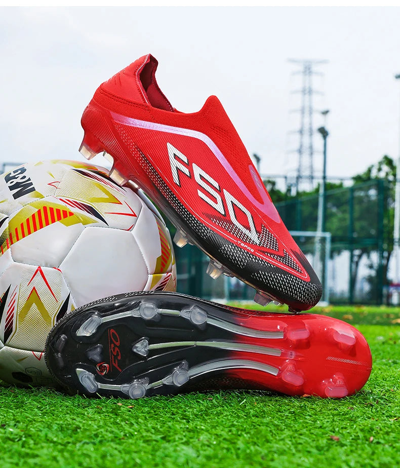 Novas chuteiras de futebol para homem, sapatilhas de futsal para exterior, jogo em relva, antiderrapantes, calçado de futebol de alta qualidade com pitões, best-seller, cano alto, leve