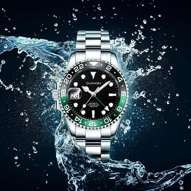 GUANQIN GMT Men's Watches 2025 New Automatic Watch Men NH34 Mechanical Wristwatch Sapphire Glass Stainless Steel Clock Left Hand