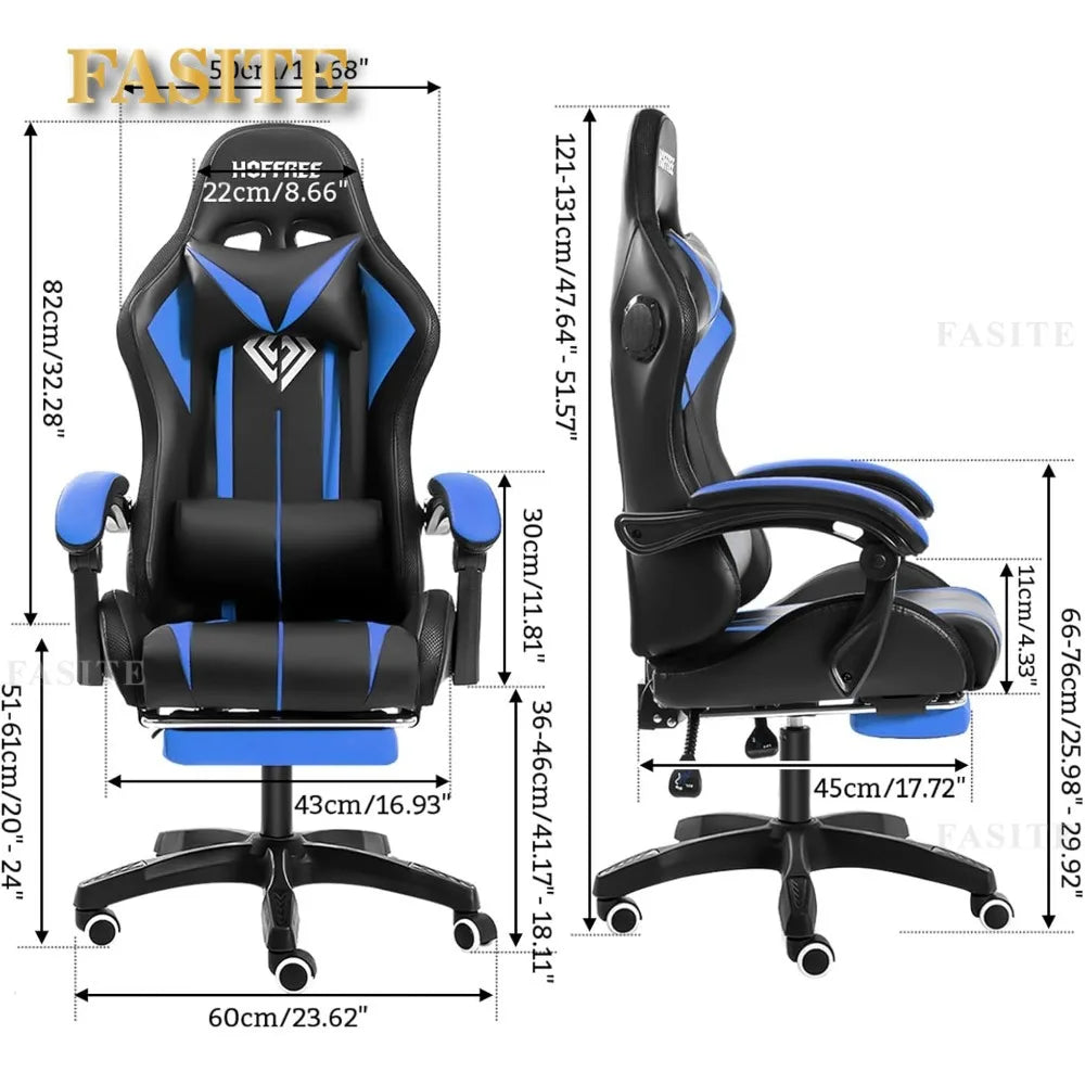 Fashion High Back Video Game Chair with Speakers Massage Computer Gaming Chair with LED Lights and Footrest