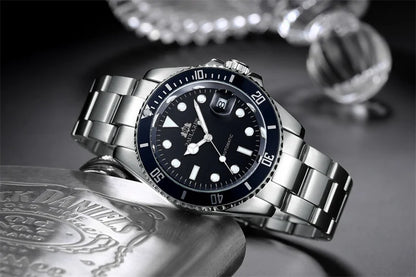 High Quality Automatic Mechanical Watch for Men Stainless Steel Red Dial Date Strong Luminous Luxury Men's Watch