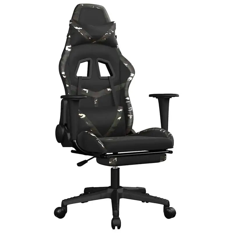 Gaming Chair Massage Footrest Black & Camouflage 67X64X116-127 cm in Imitation Leather, 360° Adjustable Reclining Seat Load Capacity 110 kg