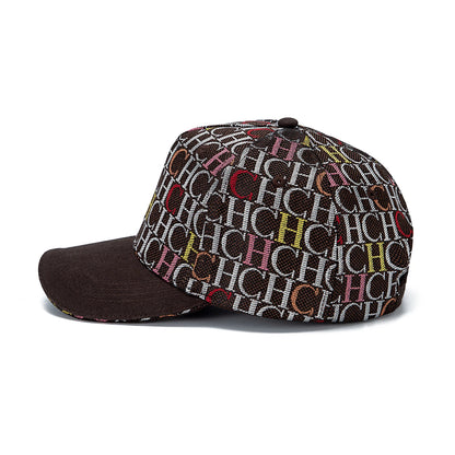 CH Monogram Print Baseball Cap Structured Adjustable Unisex Dad Hat Sun Visor Streetwear Black Woven Fabric Casual Cap