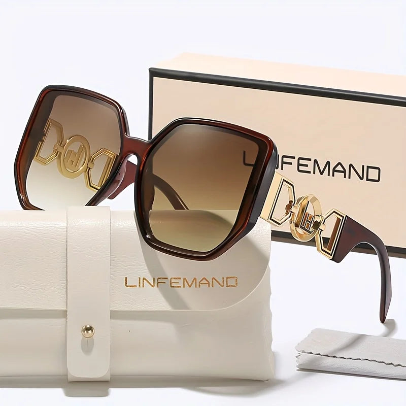 LINFEMAND Large Square Decorative Fashion Sunglasses  UV400 Women's Design Summer Trendy Dressing Holiday Gifts