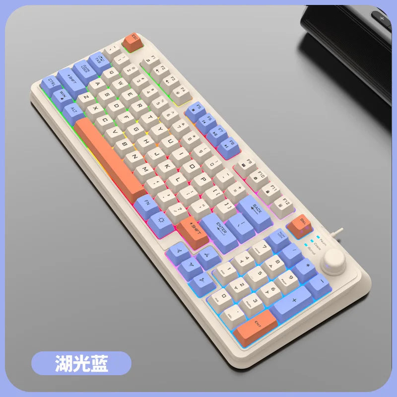 Teclado Gaming K81 com 81 Teclas, Layout 80%, Espanhol, Russo, Coreano e Árabe, USB com Fio, Luz RGB, Botão de Volume, Ergonómico