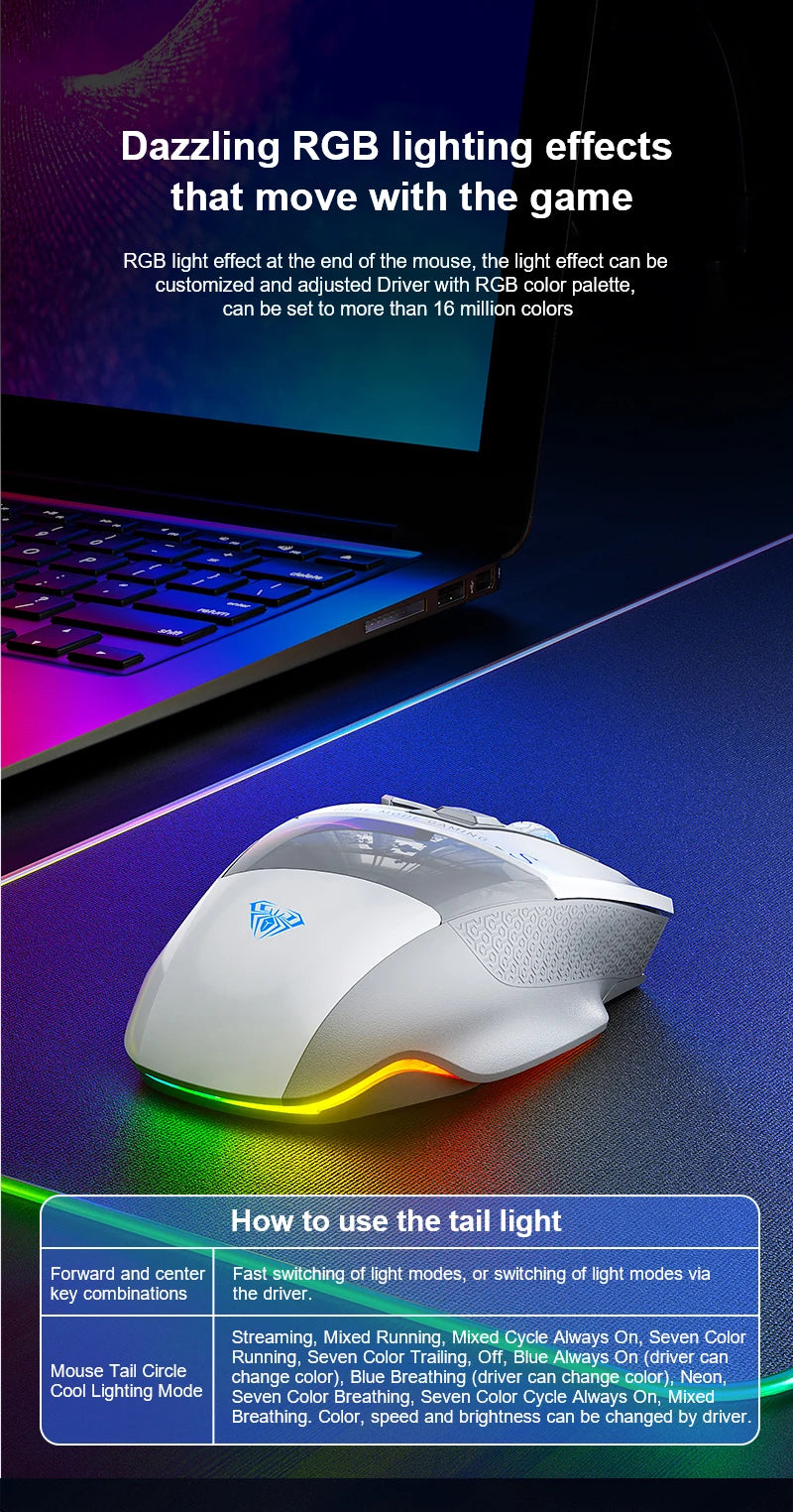 Ratón gaming AULA SC550 2.4G inalámbrico con macro, retroiluminación RGB, diseño ergonómico, ratón e-sports, accesorios para PC