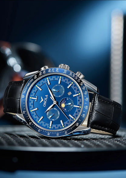 Relógio mecânico para homem ONOLA – Relógio automático de luxo com um estilo descontraído, com bracelete em pele e mostrador perfurado