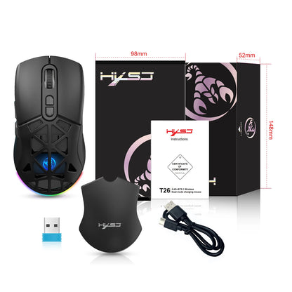 Ratón gaming HXSJ T26 de doble modo 2.4G+BT5.1, inalámbrico para portátil, 4800DPI ajustables, óptico, ergonómico para gamer