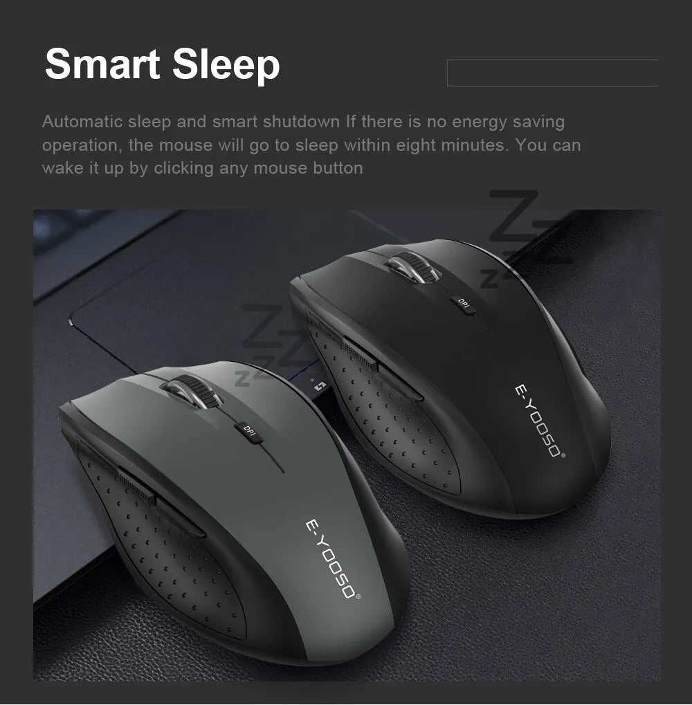 Rato E-YOOSO E-1010 USB 2.4G sem fios para gaming e escritório, 2400 DPI, ótico, ergonómico, para portátil, PC e computador
