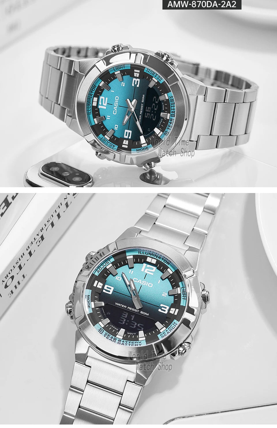 Casio watch for men top luxury set quartz 50m Waterproof  military dual display Watch relogio masculino AMW-870