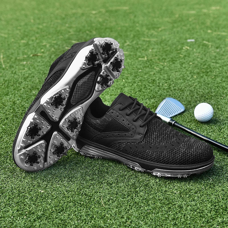 LiXingMing Golf Shoes Men Gray Large Size Up to 48# Breathable Cleats Golf Sport Shoes Teenager Training Golf Coach Sneakers