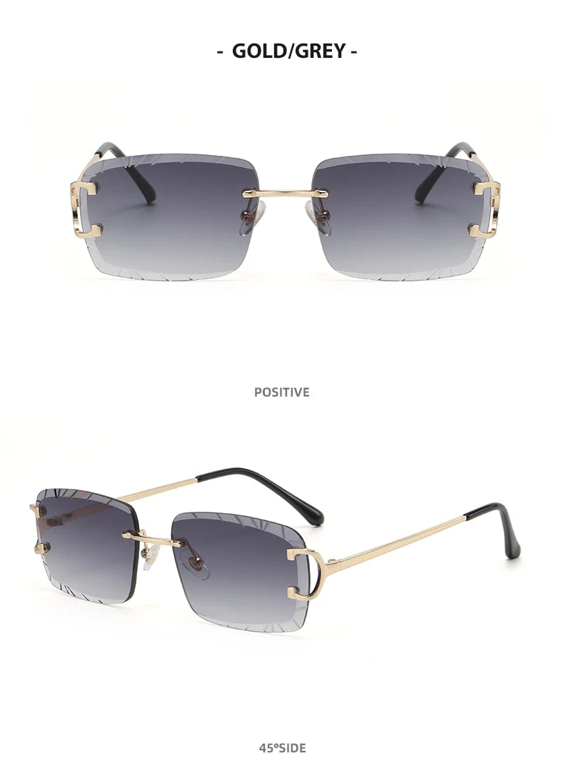 Square rimless glasses Trend metal high-grade men's and women's sunglasses street shot sunglasses