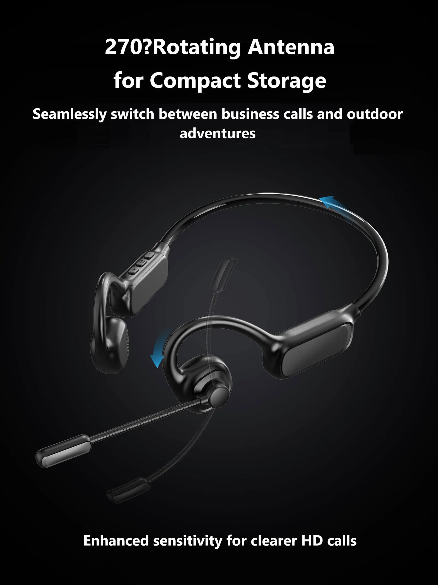 Open-Ear Bluetooth Headset with Noise-Reducing Boom Microphone – Lightweight Wireless Headphones for Office, Call Center & Truck Drivers