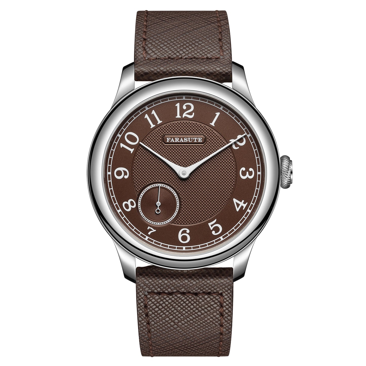 Relógio masculino FARASUTE NEW Machinery com mostrador salmão, movimento mecânico manual ST17, pequeno segundeiro e bracelete Bonklip vintage